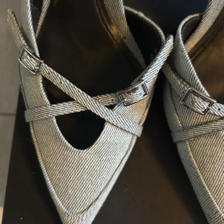 [BUNJANG] Zara Denim Slingback Heels (Size 37) / 자라 데님 슬링백 힐 37(240)