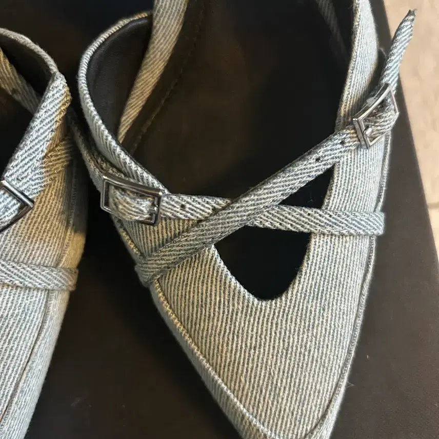 [BUNJANG] Zara Denim Slingback Heels (Size 37) / 자라 데님 슬링백 힐 37(240)
