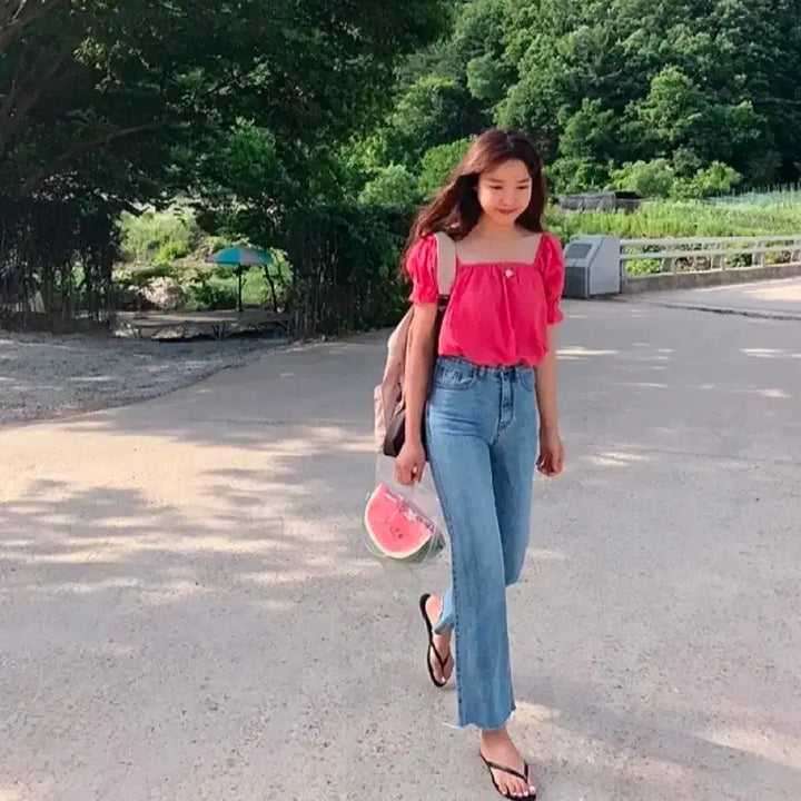 [BUNJANG] Maybe Baby Off-Shoulder Seersucker Top / 메이비베이비 오프숄더