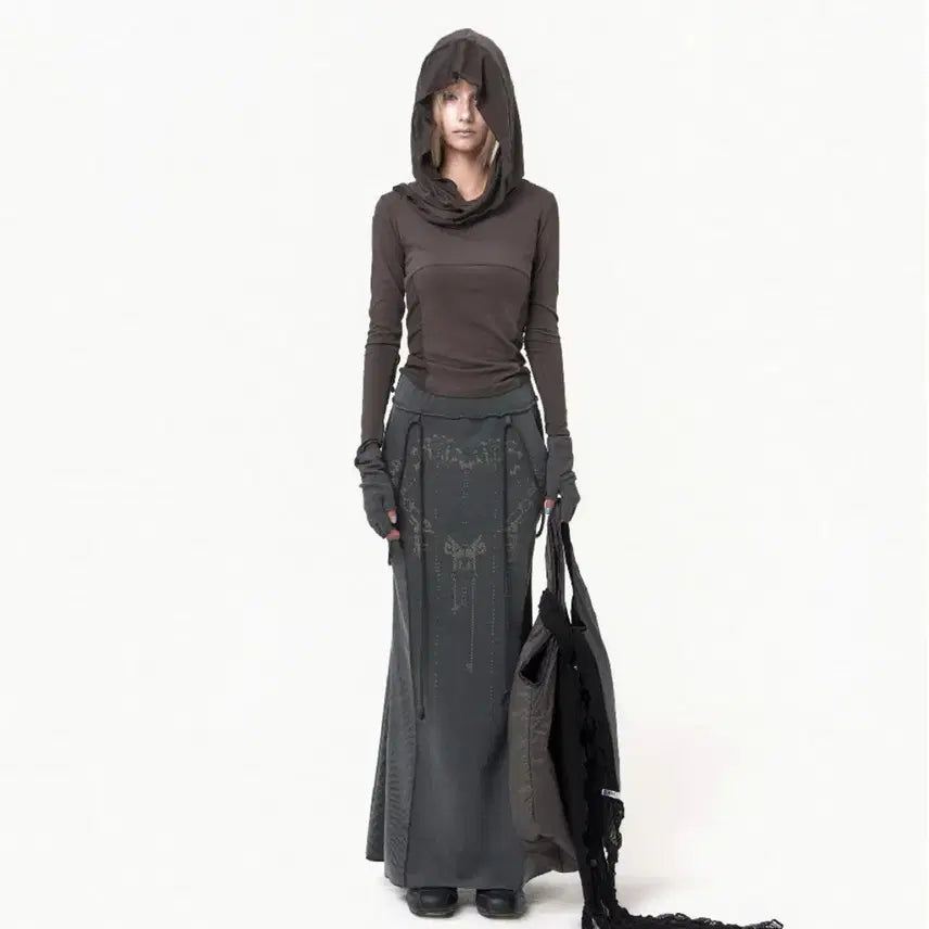 [BUNJANG] ojos Graphic Mermaid Maxi Skirt - Charcoal / ojos Graphic Mermaid Maxi Skirt /