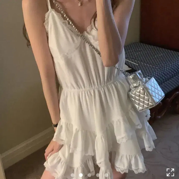 [BUNJANG] Ablry White Spaghetti Strap Dress / 에이블리 끈나시 원피스 하얀색