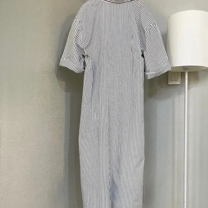[BUNJANG] White Stripe Long Sleeve Cotton Blend Midi Dress / 롱반팔 면셔츠 화이트스트라이프 미디빅사이즈 원피스