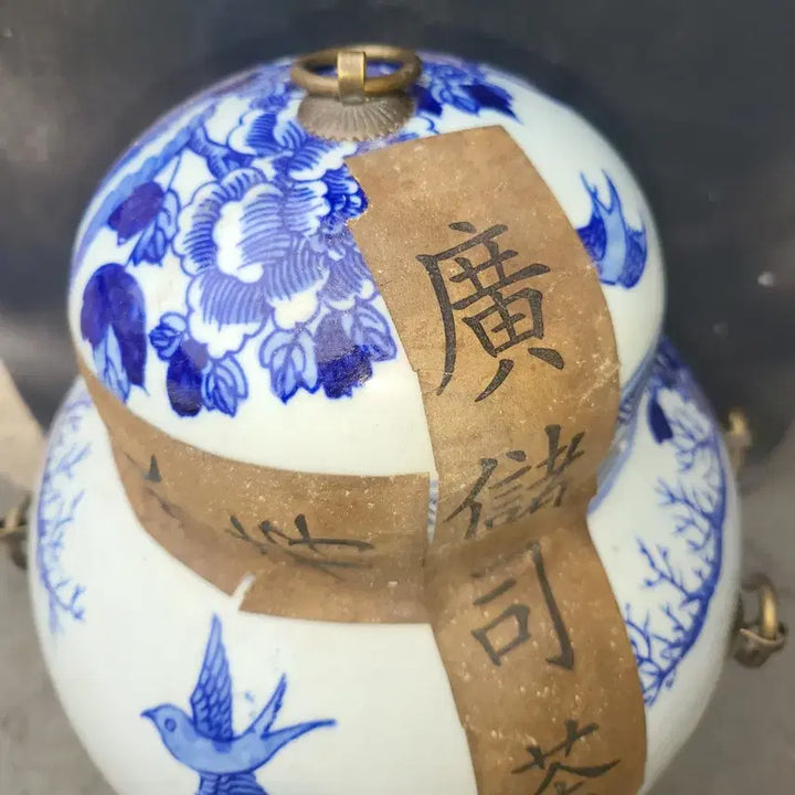 [BUNJANG] Blue-and-White Porcelain Tea Caddy with Bird-and-Flower Motif / 청화백자 화조도 보이차 숙차 찻통