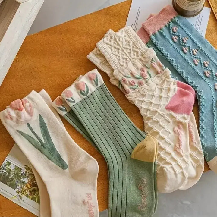 [BUNJANG] Flower Pattern Socks 4-Pair Set / 플라워 패턴 양말 4켤레 세트(새상품)
