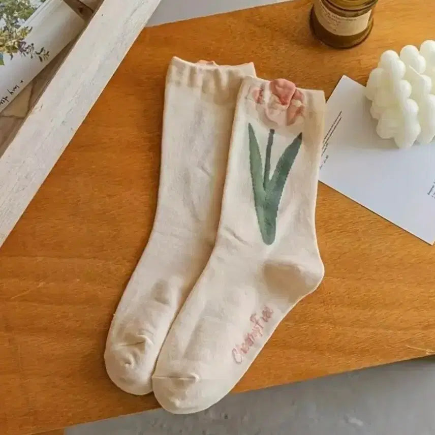 [BUNJANG] Flower Pattern Socks 4-Pair Set / 플라워 패턴 양말 4켤레 세트(새상품)