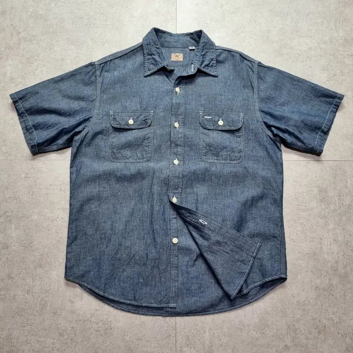 [BUNJANG] Sugarcane Blue Chambray Short Sleeve Shirt L / 슈가케인 블루 샴브레이 반팔셔츠 L sz 새제품