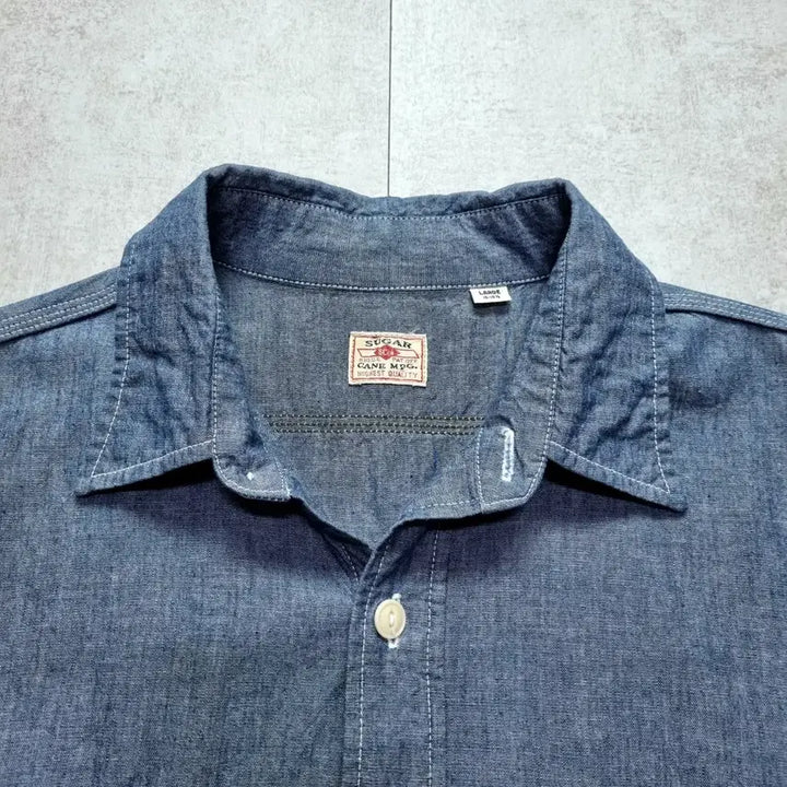 [BUNJANG] Sugarcane Blue Chambray Short Sleeve Shirt L / 슈가케인 블루 샴브레이 반팔셔츠 L sz 새제품