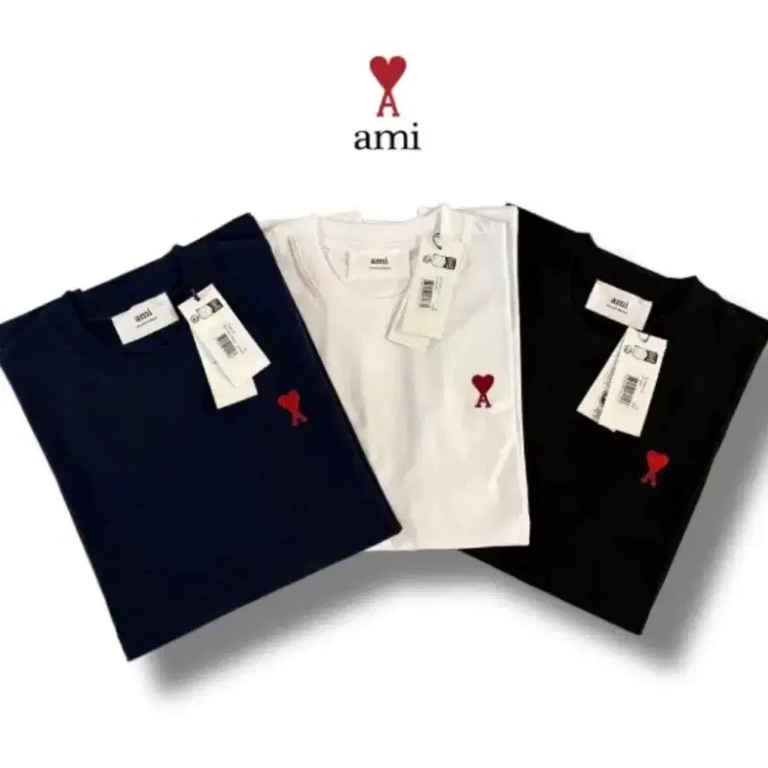[BUNJANG] AMI Small Heart Short Sleeve T-Shirt Navy/White/Black / 아미 스몰 하트 반팔 티셔츠 네이비/화이트/블랙