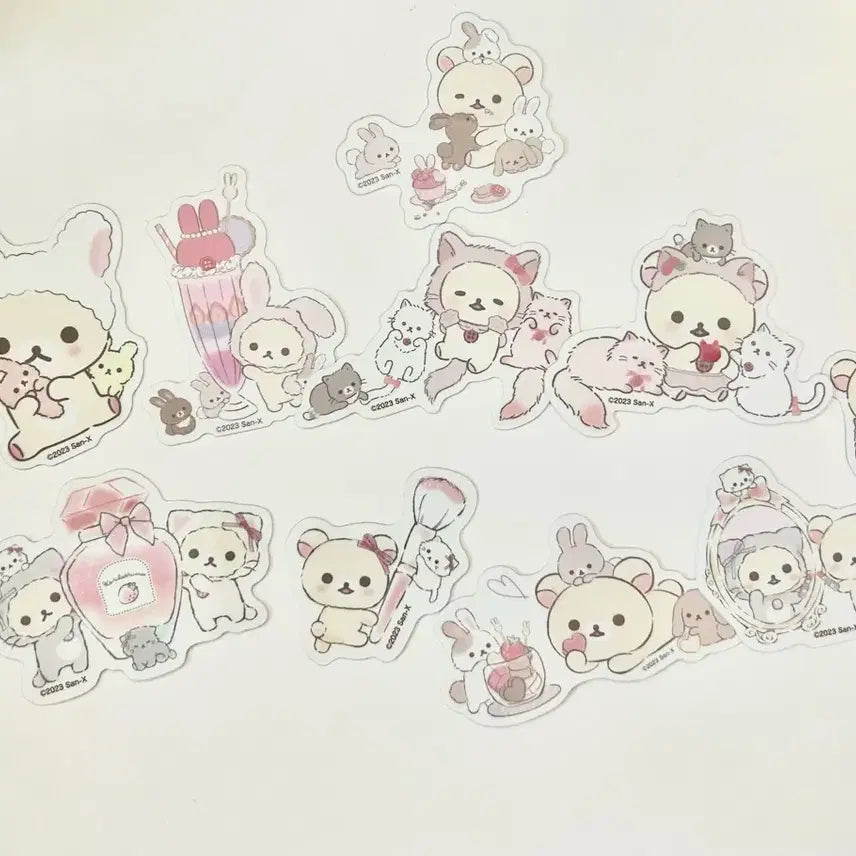 [BUNJANG] Rare Classic Korilakkuma Strawberry Cat Usagi Sticker Set / 희귀 고전 코리락쿠마 스트로베리 캣 우사기 조각 스티커 세트