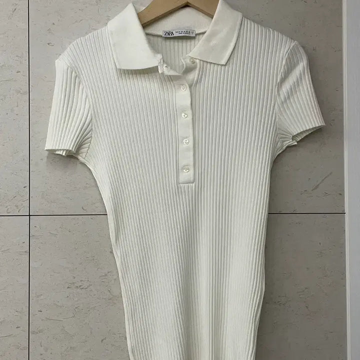 [BUNJANG] Zara Ribbed Short Sleeve Polo T-Shirt White / 새상품) zara 자라 골지 반팔 카라 티셔츠 화이트