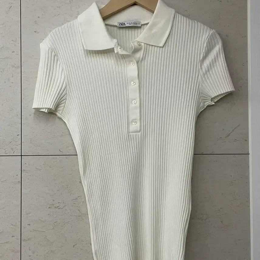 [BUNJANG] Zara Ribbed Short Sleeve Polo T-Shirt White / 새상품) zara 자라 골지 반팔 카라 티셔츠 화이트