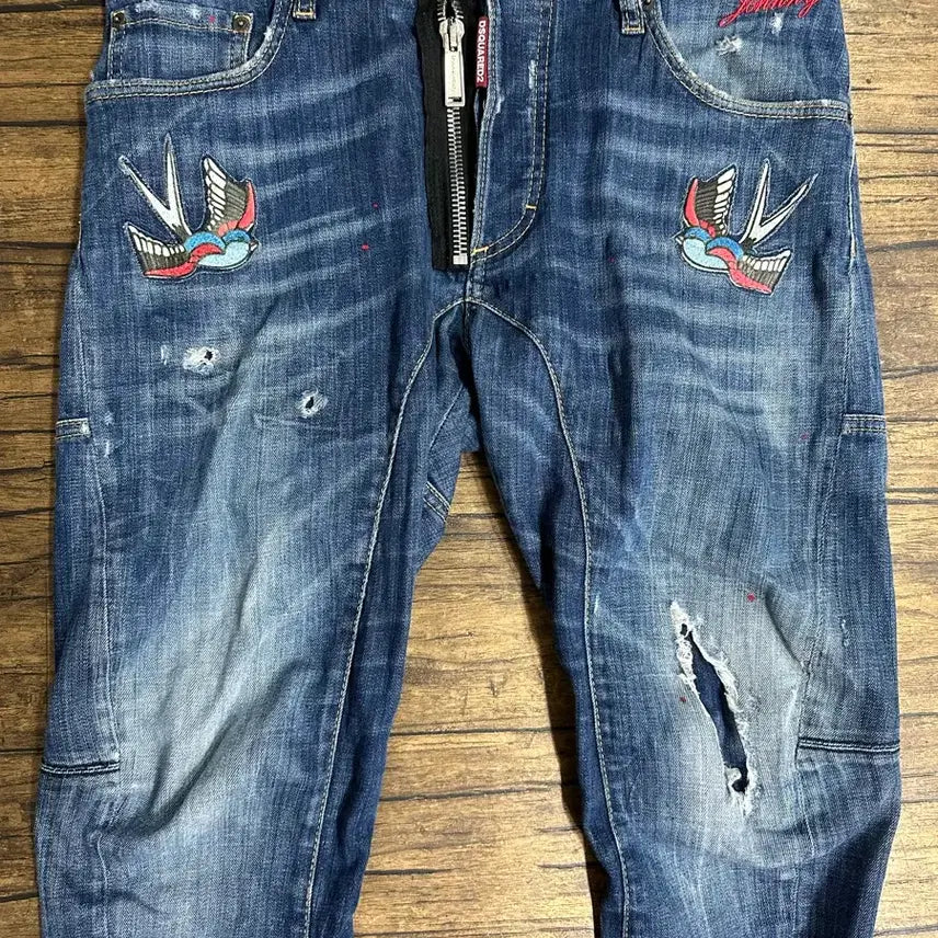 [BUNJANG] Dsquared2 Bird Patch Tidy Biker Jeans Size 32 / 디스퀘어드2 버드패치 타이디 바이커진 32사이즈