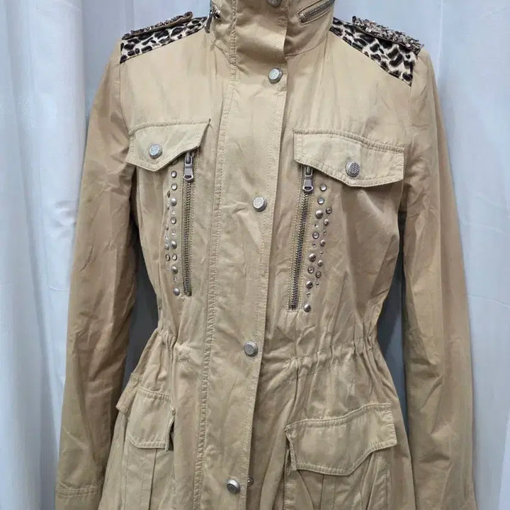[BUNJANG] Egoist Beige Leopard Epaulet Field Jacket / 에고이스트 베이지 레오파드 견장 야상 점퍼