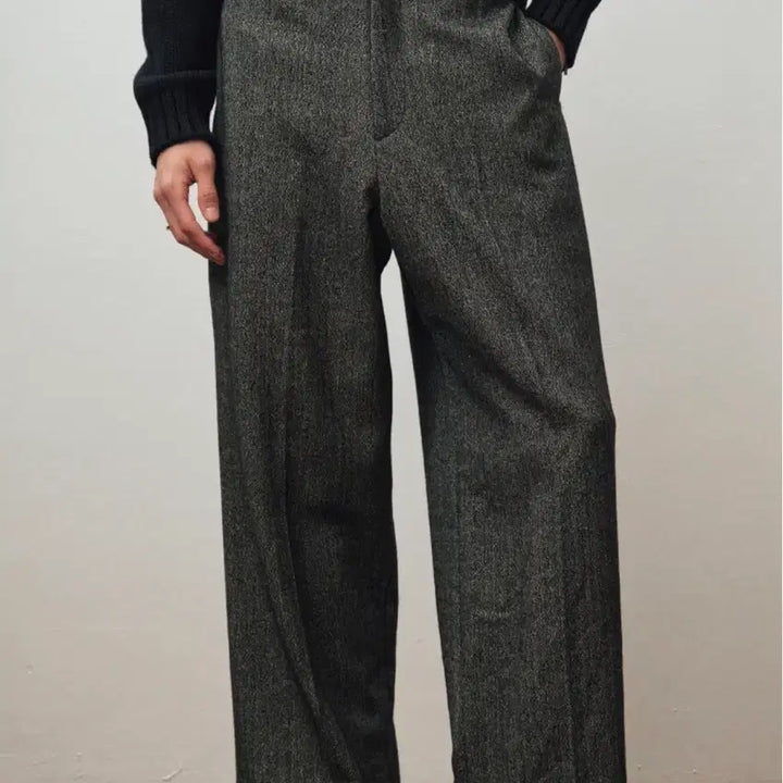 [BUNJANG] Shining Wool Semi High-Waist Pants (Gray) / 샤이닝 울 세미 하이웨스트 팬츠 (그레이) 48 size