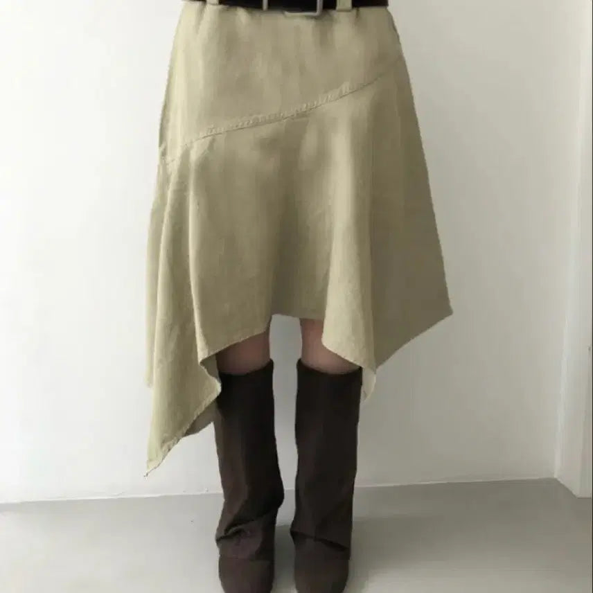 [BUNJANG] Sleek Washing Belt Midi Skirt Yellow / 슬릭 워싱 벨트 미디 스커트 옐로우 S