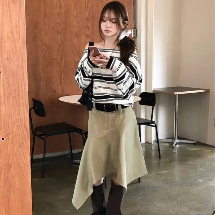 [BUNJANG] Sleek Washing Belt Midi Skirt Yellow / 슬릭 워싱 벨트 미디 스커트 옐로우 S