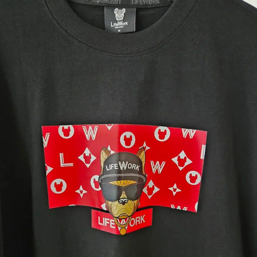 [BUNJANG] Lifework Black Dog Printing T-Shirt M / 라이프워크 블랙 강아지 프린팅 반팔티 M 새상품입니다