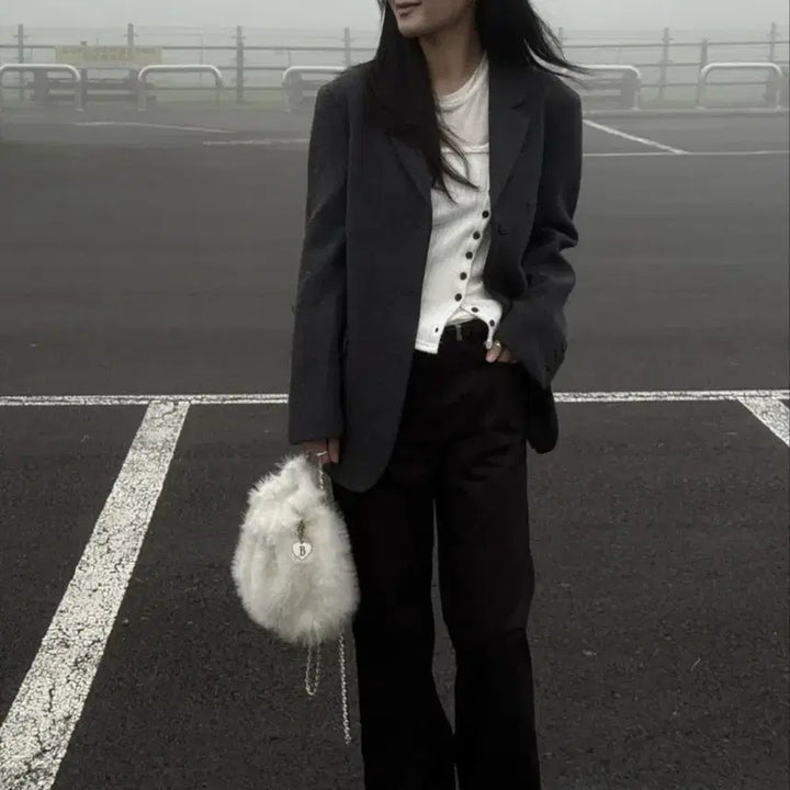 [BUNJANG] Layered Wool Button Top White / 레이어드 울 버튼 탑 화이트