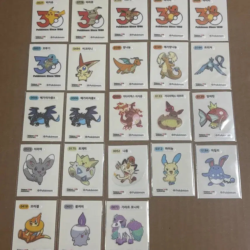 [BUNJANG] Pokemon 30th Anniversary Stickers, Pikachu, Raichu, Charizard, SR, AR / 포켓몬 30주년 띠부씰 피카츄 라이츄 리자몽 / 포켓몬 카드  sr ar