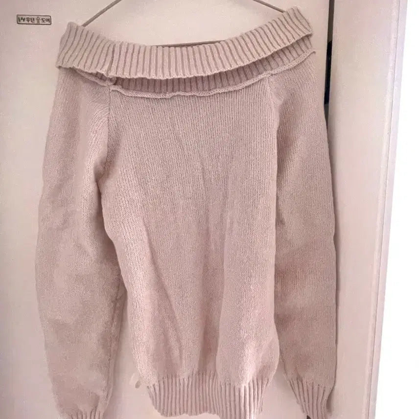 [BUNJANG] Light Pink Ribbon Cable Knit Sweater / 연핑크 리본 꽈배기 니트