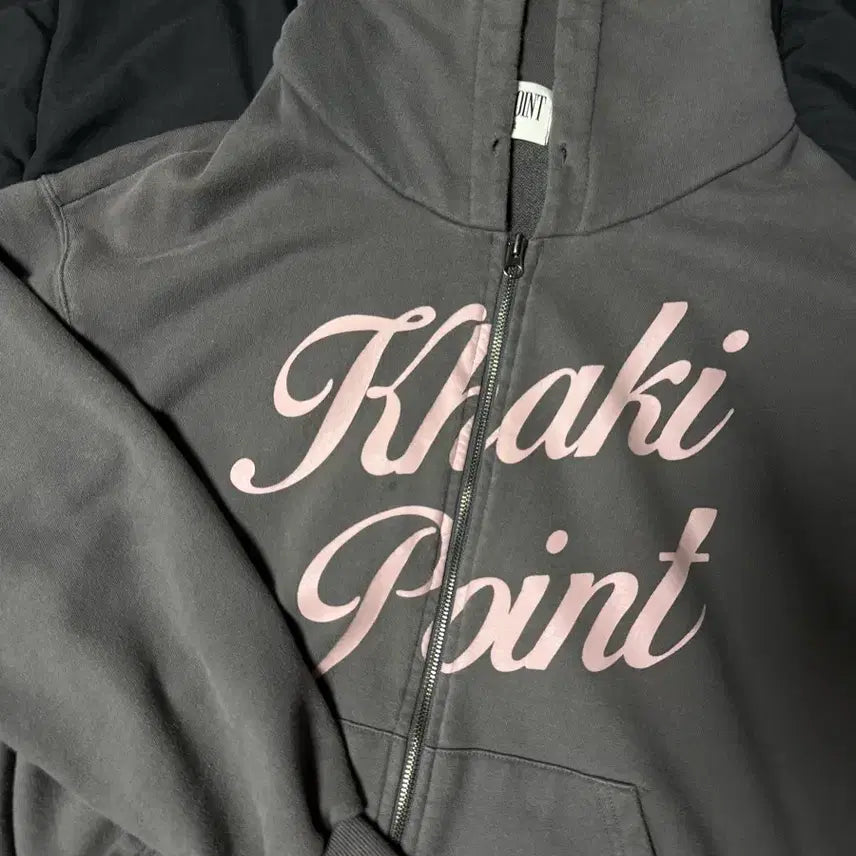 [BUNJANG] Khaki Point Two-Way Hooded Zip-Up (Charcoal) / 카키포인트 투웨이 후드집업 차콜
