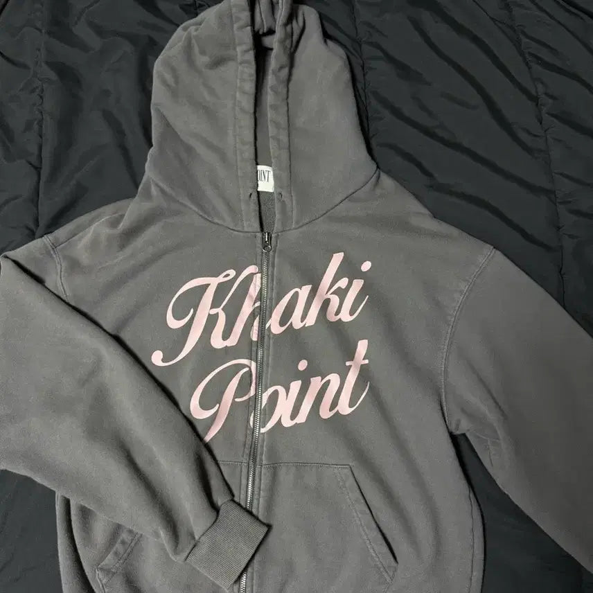 [BUNJANG] Khaki Point Two-Way Hooded Zip-Up (Charcoal) / 카키포인트 투웨이 후드집업 차콜