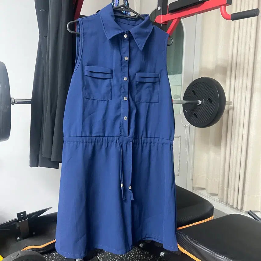 [BUNJANG] Navy Sleeveless Shirt Dress / 네이비 여름 민소매 셔츠 원피스