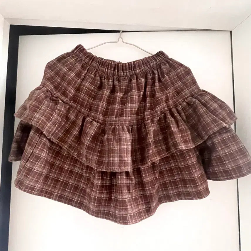 [BUNJANG] Check Frill Mini Skirt Brown / 체크 프릴 미니 스커트 브라운