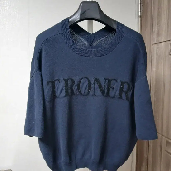 [BUNJANG] System Navy Short Sleeve Knit Top / 시스템 네이비 반팔 니트