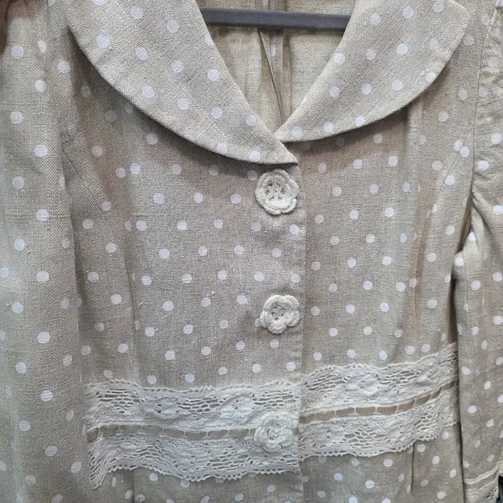 [BUNJANG] Linen Dot Pattern Lace Trim Jacket / 린넨자켓 도트무늬 레이스 장식 여성 자켓
