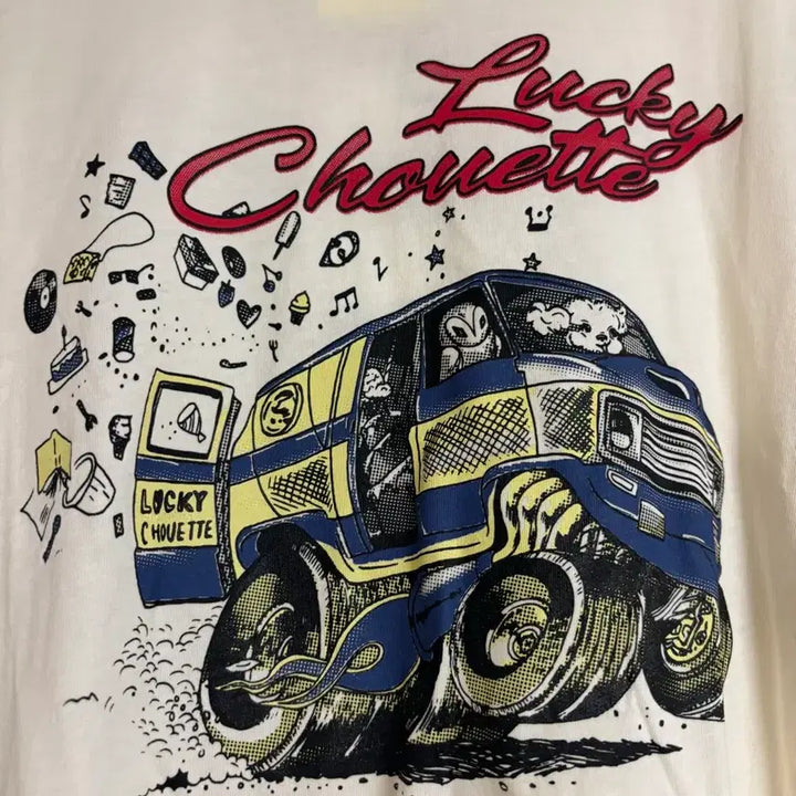 [BUNJANG] Lucky Chouette Logo Print T-Shirt White Size 36 / 럭키슈에뜨 티셔츠 36 택채 새것