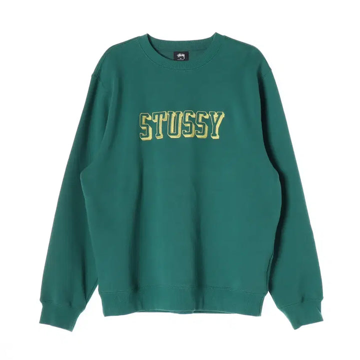 [BUNJANG] Stussy 3D Logo Print College Crewneck Sweatshirt Green / 스투시 3D 로고 프린트 칼리지 크루넥 기모 맨투맨 스웨트셔츠 그린