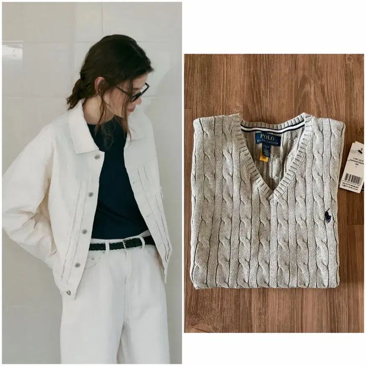 [BUNJANG] Polo Boys Knit Vest &amp; ARTO Cream Denim Jacket Bundle / 거의새것)폴로 니트+아르토 크림 자켓 일괄판매