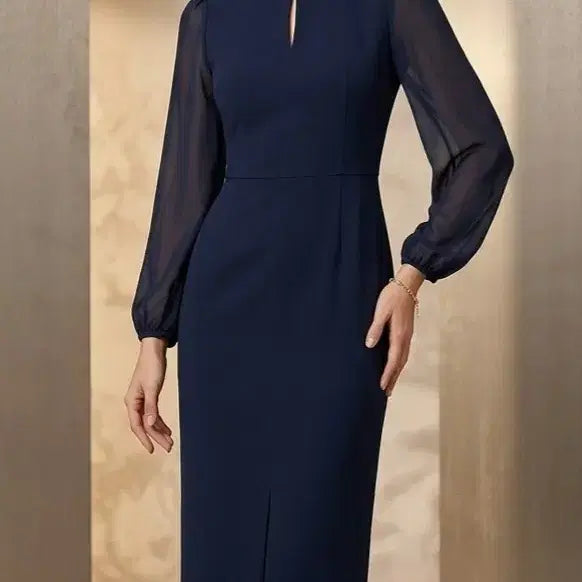 [BUNJANG] MOJO.S.PINE See-Through Long Sleeve Sheath Dress Dark Green/Navy / (55사이즈)모조에스핀 시스루 롱 슬리브 원피스