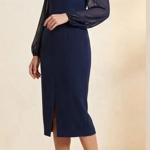 [BUNJANG] MOJO.S.PINE See-Through Long Sleeve Sheath Dress Dark Green/Navy / (55사이즈)모조에스핀 시스루 롱 슬리브 원피스
