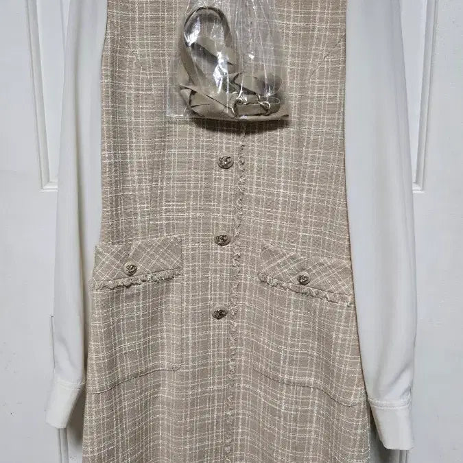 [BUNJANG] JIGOTT Midi Dress Ivory Collar Checkered Pattern / 지고트 원피스