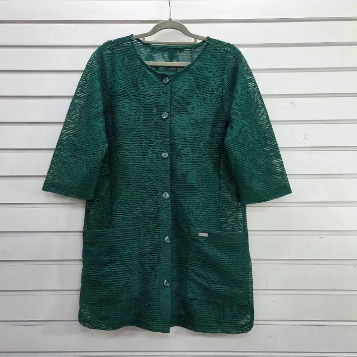 [BUNJANG] Green Mesh 3/4 Sleeve Ladies Long Jacket / 그린 망사원단 칠부소매 부인복롱자켓/보물찾기천사
