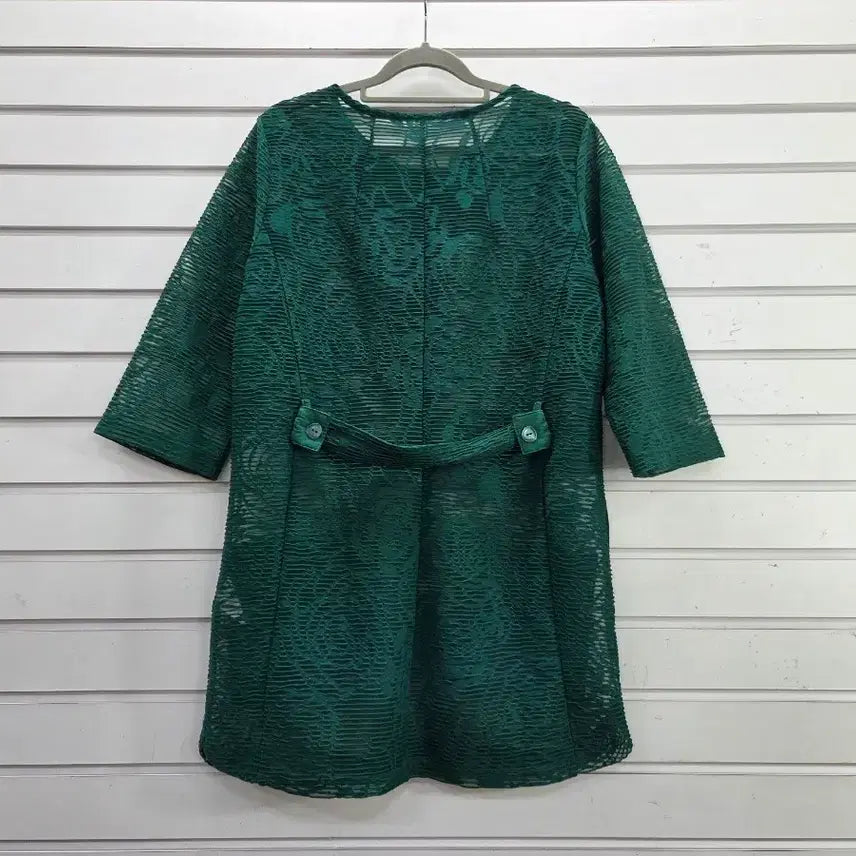 [BUNJANG] Green Mesh 3/4 Sleeve Ladies Long Jacket / 그린 망사원단 칠부소매 부인복롱자켓/보물찾기천사