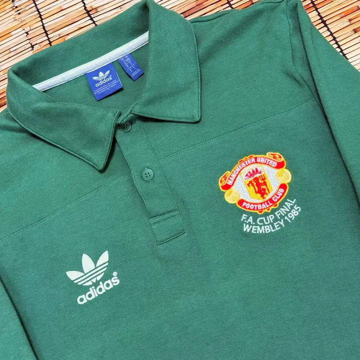 [BUNJANG] Adidas Manchester United Patch Collar Long Sleeve T-Shirt Green Size S / 아디다스 그린 맨유 패치 카라 긴팔티 s