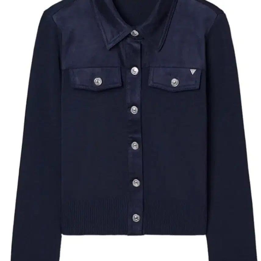 [BUNJANG] Guess Navy Suede Combination Cardigan / 게스 네이비 스웨이드 배색 가디건 25년신상