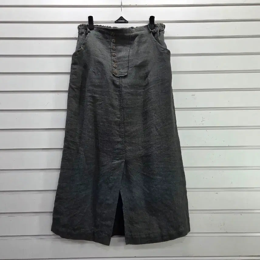 [BUNJANG] Charcoal Cotton-Linen Blend Button Accent Elastic Waist Long Skirt / 챠콜톤 면마혼방 단추장식 밴딩롱스커트/보물찾기천사