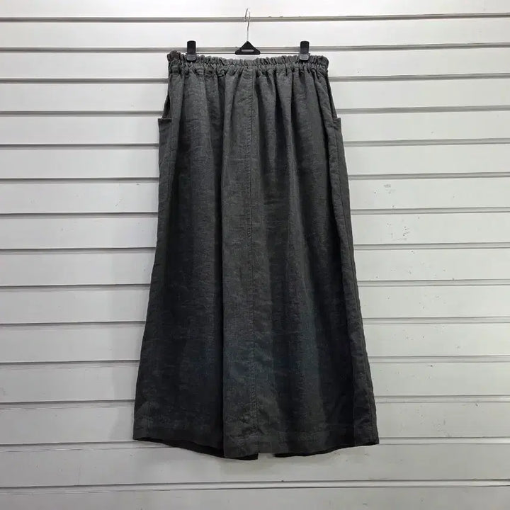 [BUNJANG] Charcoal Cotton-Linen Blend Button Accent Elastic Waist Long Skirt / 챠콜톤 면마혼방 단추장식 밴딩롱스커트/보물찾기천사