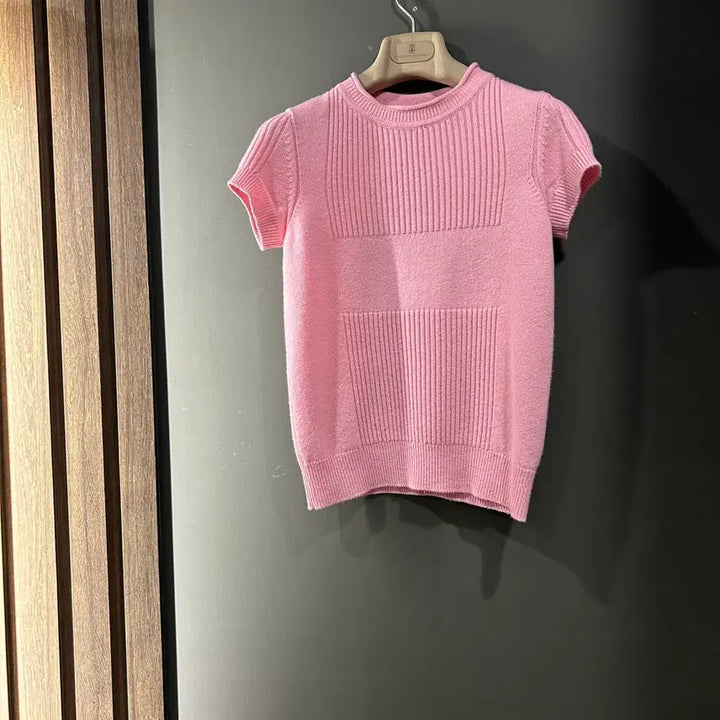 [BUNJANG] Hermès Cashmere Half-Sleeve Knit H Pattern Rose Pink Size 34 / 에르메스 캐시미어 반소매 니트