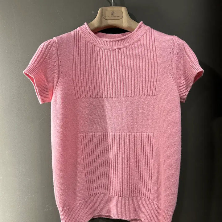 [BUNJANG] Hermès Cashmere Half-Sleeve Knit H Pattern Rose Pink Size 34 / 에르메스 캐시미어 반소매 니트