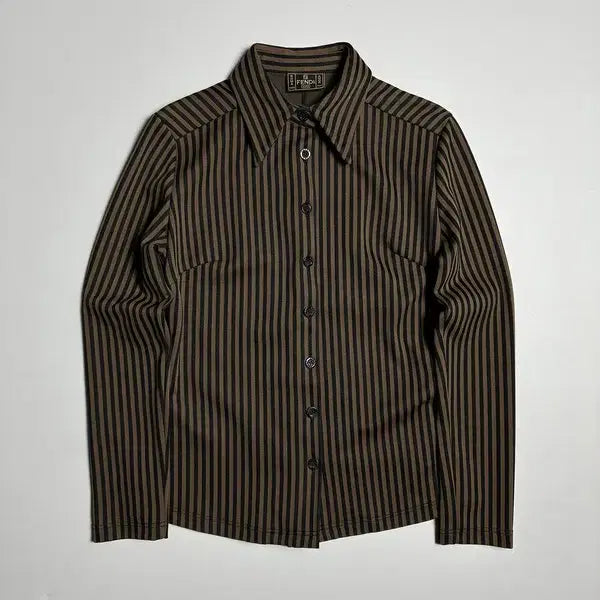 [BUNJANG] Fendi Striped Collar Shirt / 펜디 FENDI 카라넥 스트라이프 셔츠 PN9951