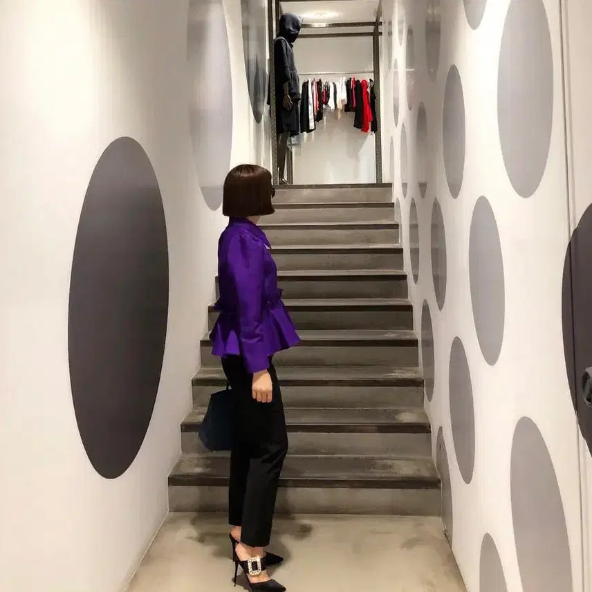 [BUNJANG] Galon de Blanc Silk Jacket Purple Puff Sleeve Peplum / 갈롱드블랑(galon de blanc) 실크자켓 55-66 새상품