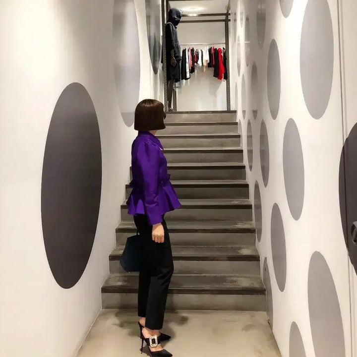 [BUNJANG] Galon de Blanc Silk Jacket Purple Puff Sleeve Peplum / 갈롱드블랑(galon de blanc) 실크자켓 55-66 새상품
