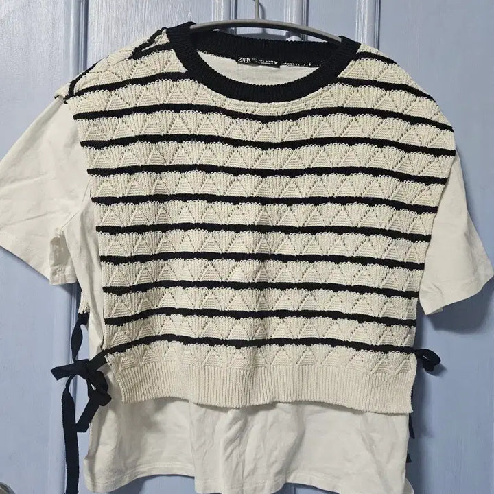 [BUNJANG] ZARA Layered Knit Short Sleeve T-Shirt / 자라 레이어드 니트 반팔 티셔츠