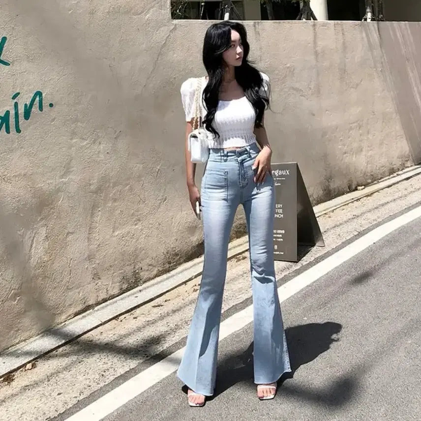 [BUNJANG] S9 High-Waist Denim Bootcut Pants / 새상품 에스나인 골반패드 데님 부츠컷 하이웨스트 롱레그 바지