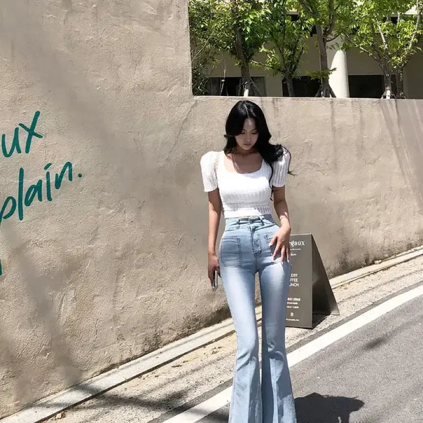[BUNJANG] S9 High-Waist Denim Bootcut Pants / 새상품 에스나인 골반패드 데님 부츠컷 하이웨스트 롱레그 바지
